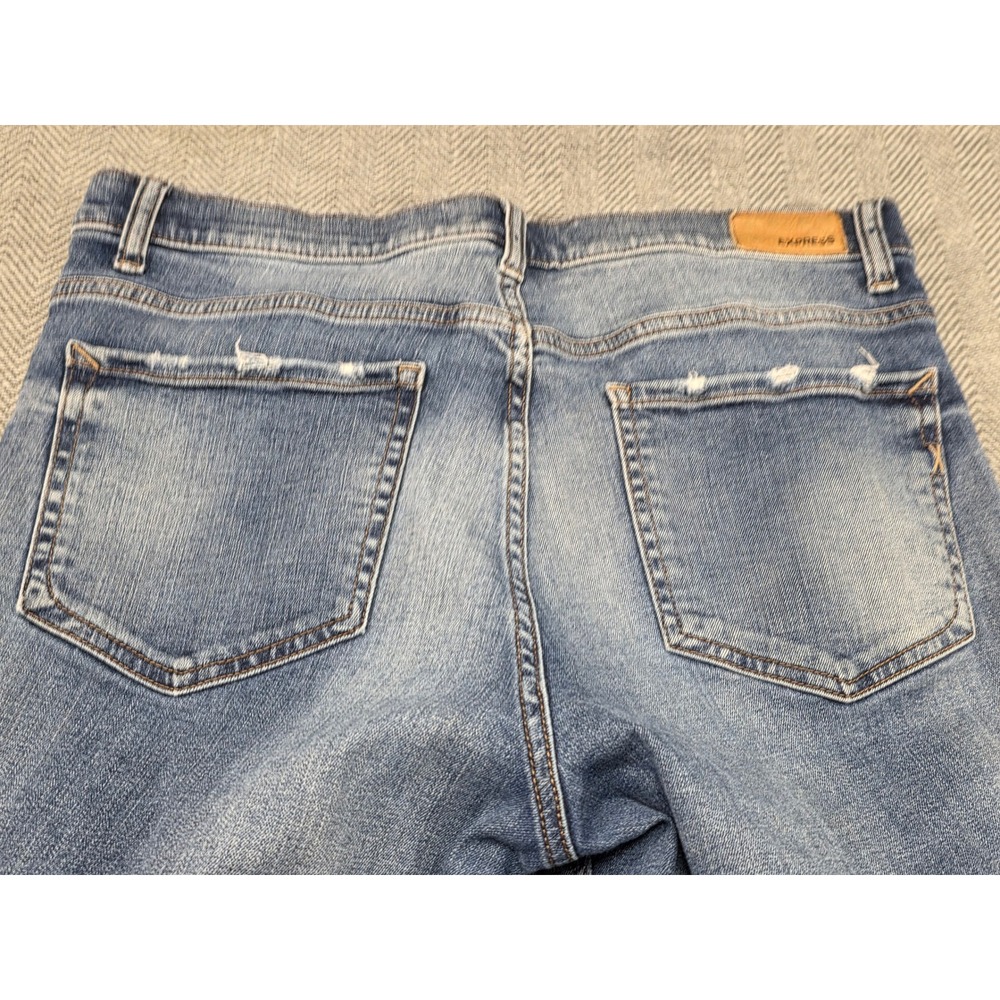 Express Girlfriend High Rise Distressed Ripped Skinny Jeans Medium Wash Size 8 - Picture 8 of 9